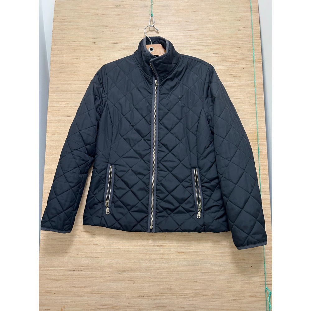 Old Navy Womens Black Quilted Diamond Stitch Full Zip Mock‎ Neck Jacket Small